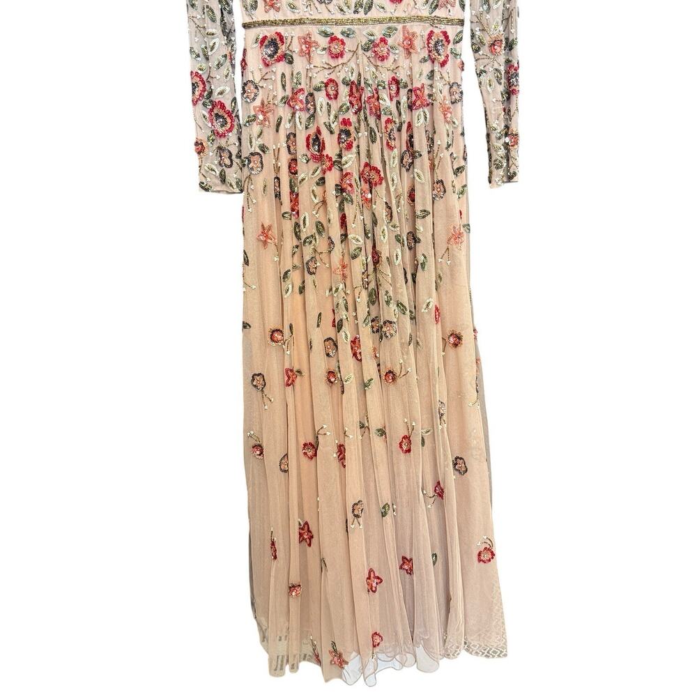 MAC DUGGAL Beige Embellished High Neck Long Sleeve A Line Gown Size 8 - Picture 4 of 6